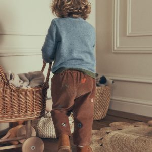 Cotton Cord Pants-Embroidered Taupe