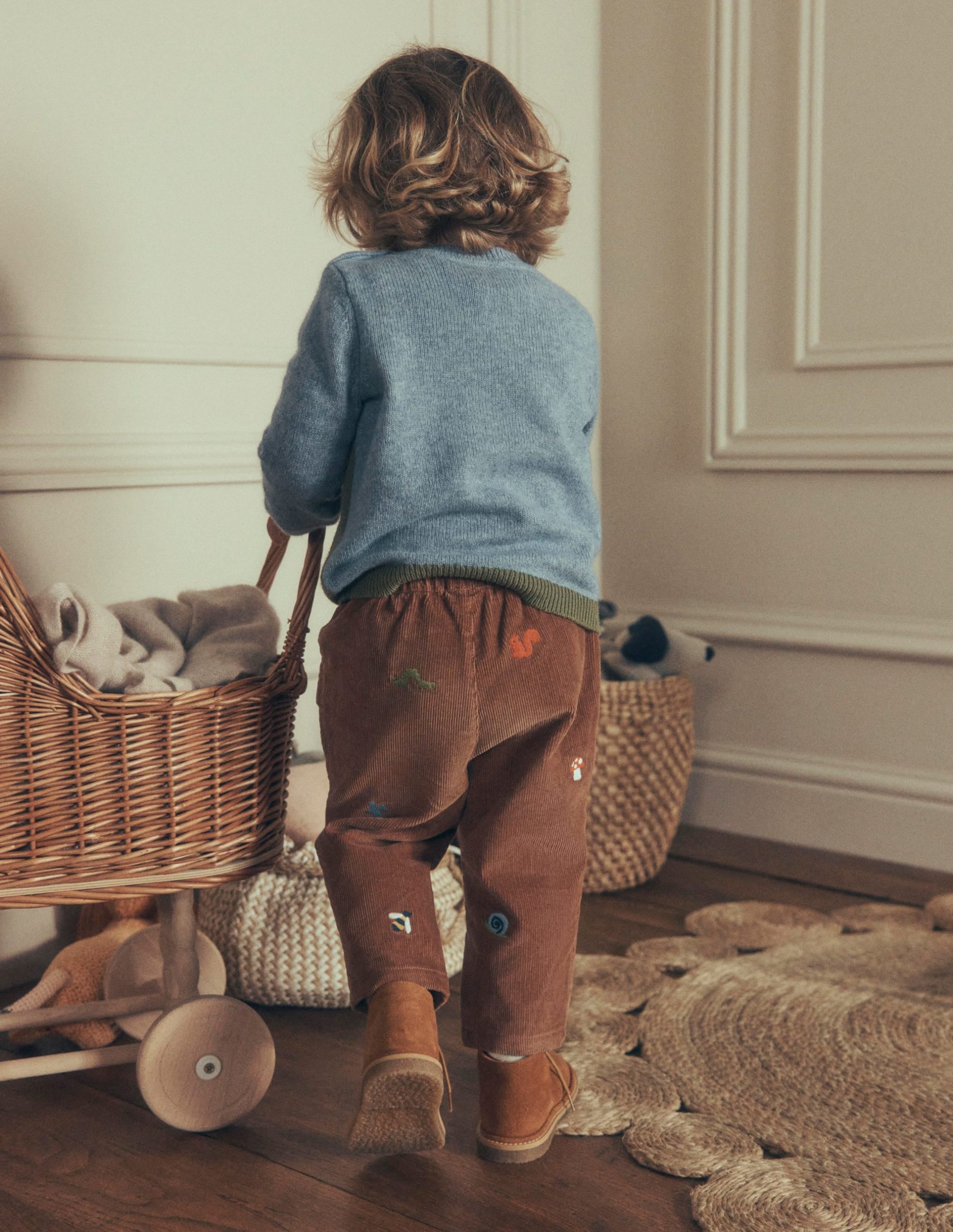 Cotton Cord Pants-Embroidered Taupe