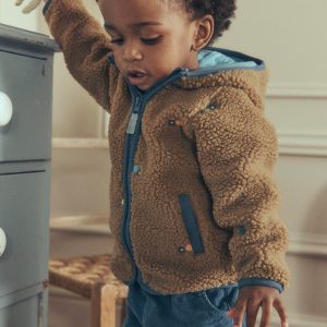 Embroidered Borg Jacket-Brown Multi Tractors