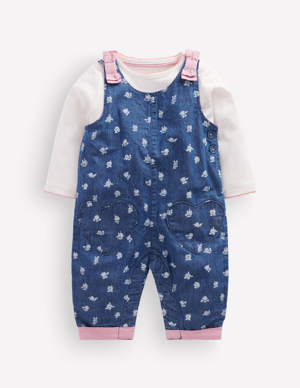 Woven Overalls Set-Chambray Roses