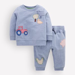 Appliqué Sweatshirt Set-Blue Marl Farm