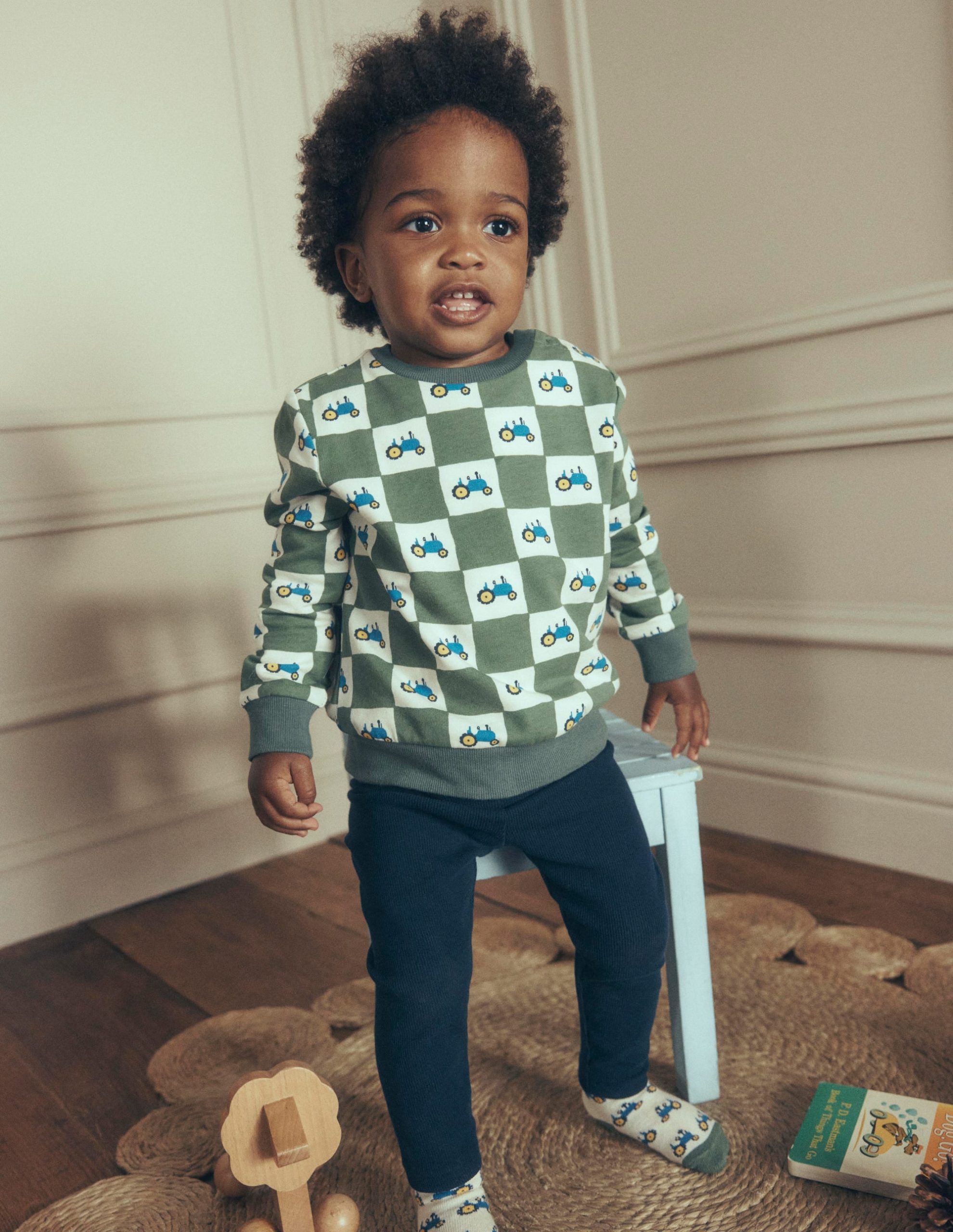 Sweatshirt & Legging Set-Green Check Tractors
