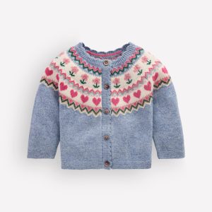 Fair Isle Cardigan-Glacier Blue Marl