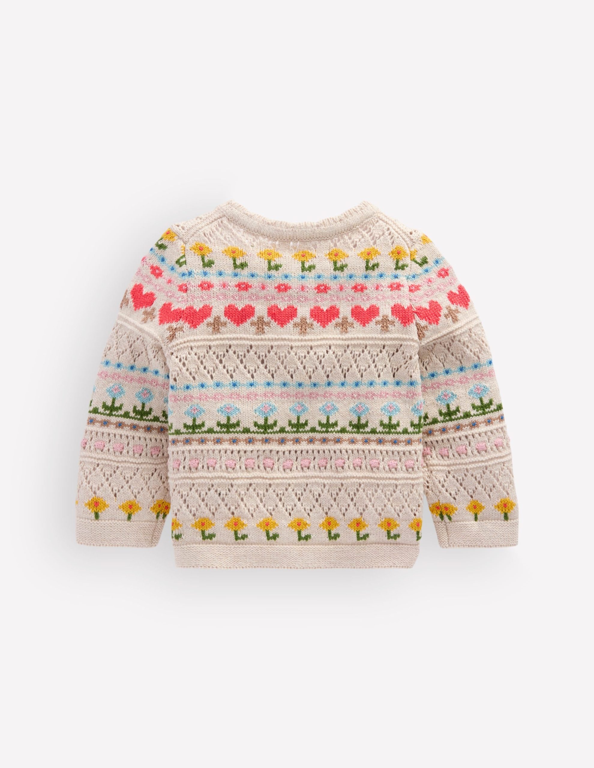 Cotton Fair Isle Cardigan-Oatmeal Marl Multi Flowers - Image 2