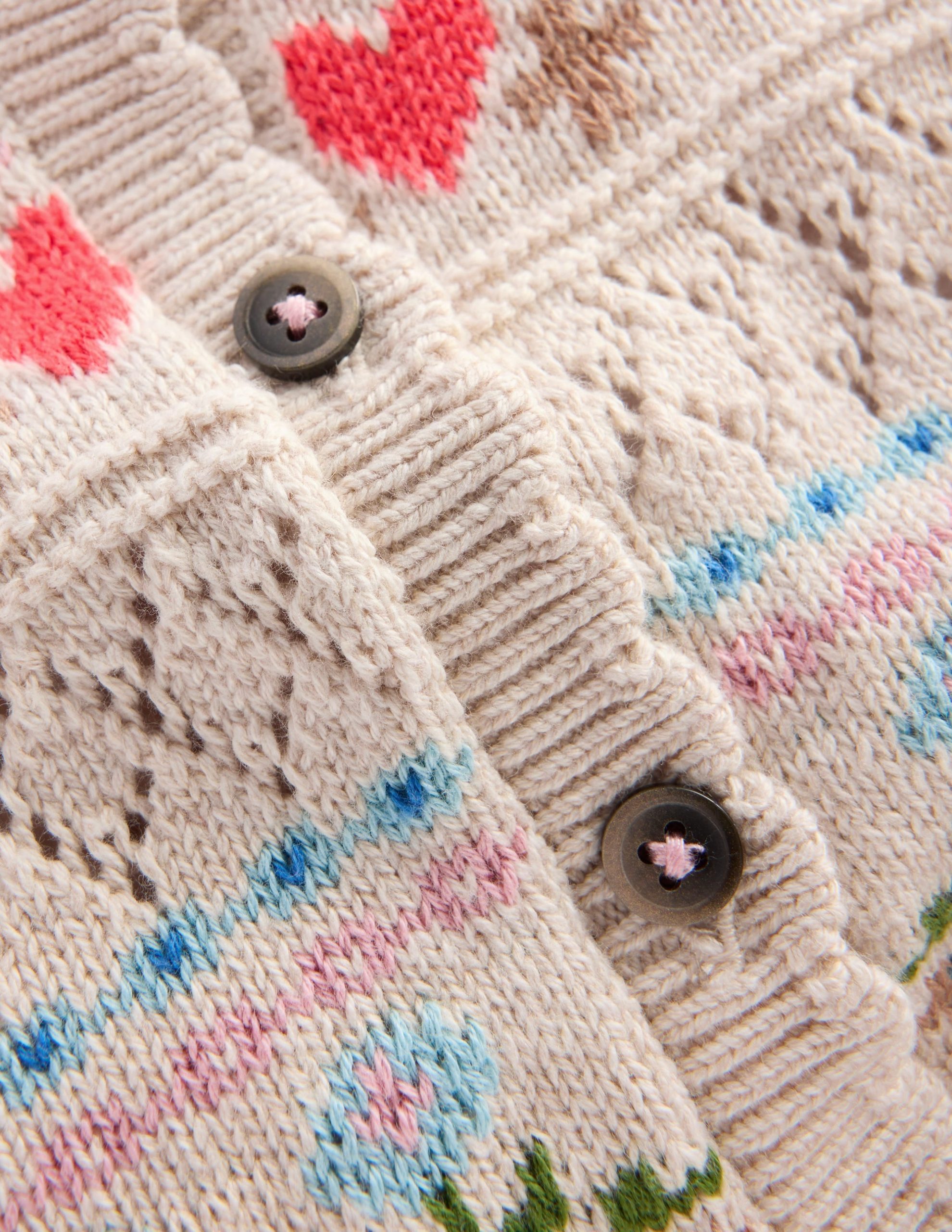 Cotton Fair Isle Cardigan-Oatmeal Marl Multi Flowers - Image 3