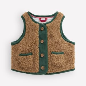 Plain Borg Gilet-Brown and Dark Green
