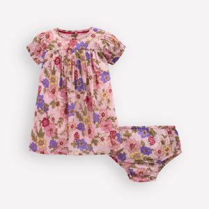 Gathered Woven Dress-Mid Pink Floral