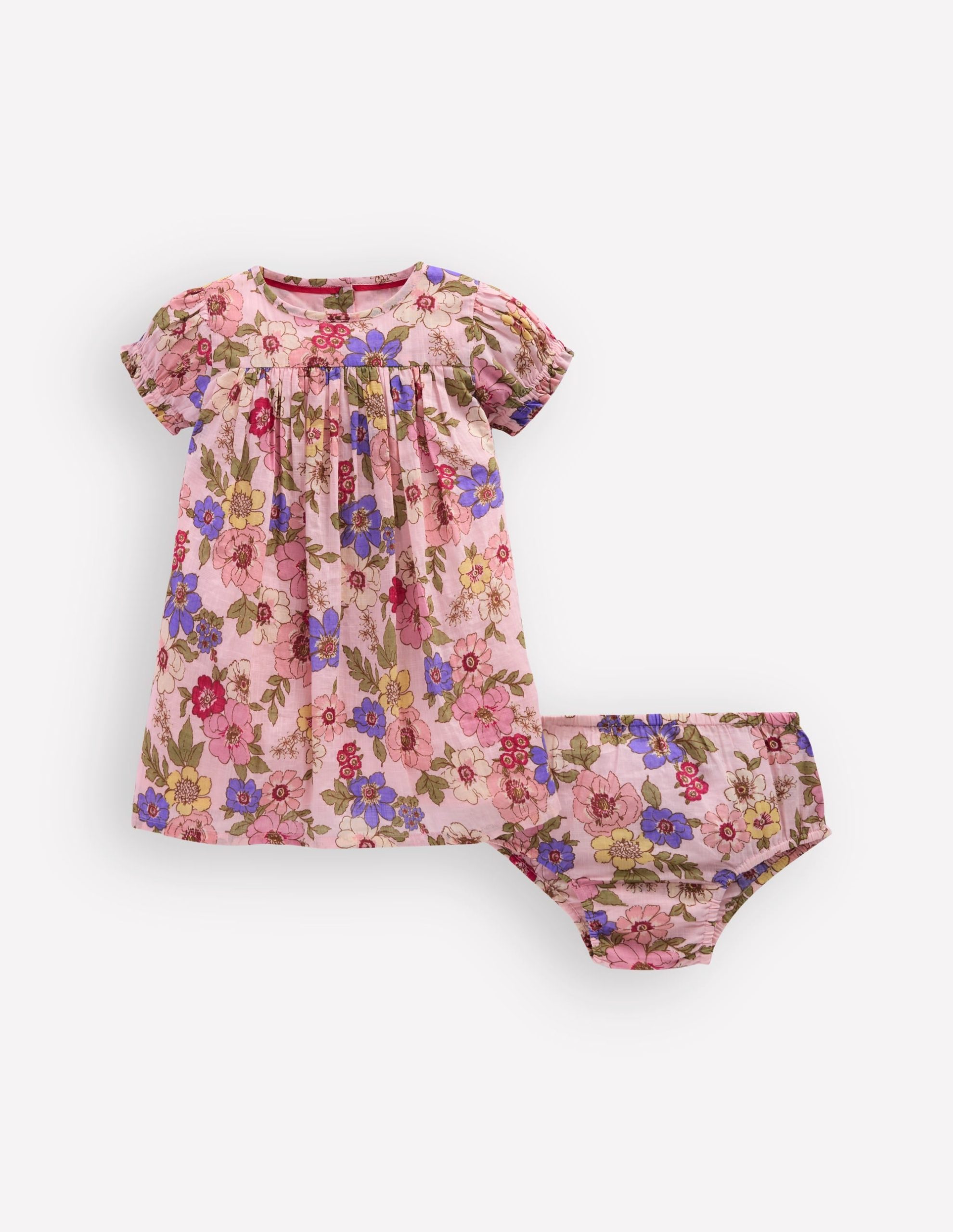 Gathered Woven Dress-Mid Pink Floral