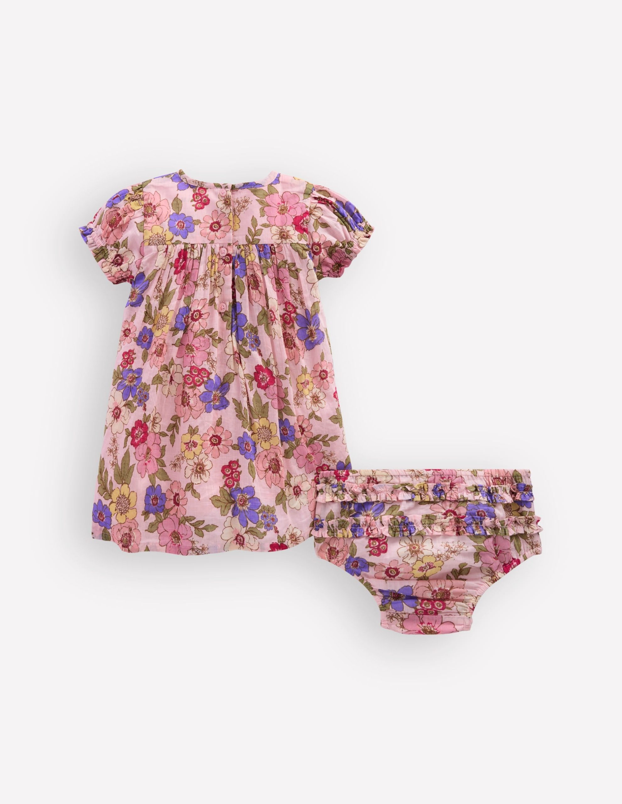 Gathered Woven Dress-Mid Pink Floral - Image 2