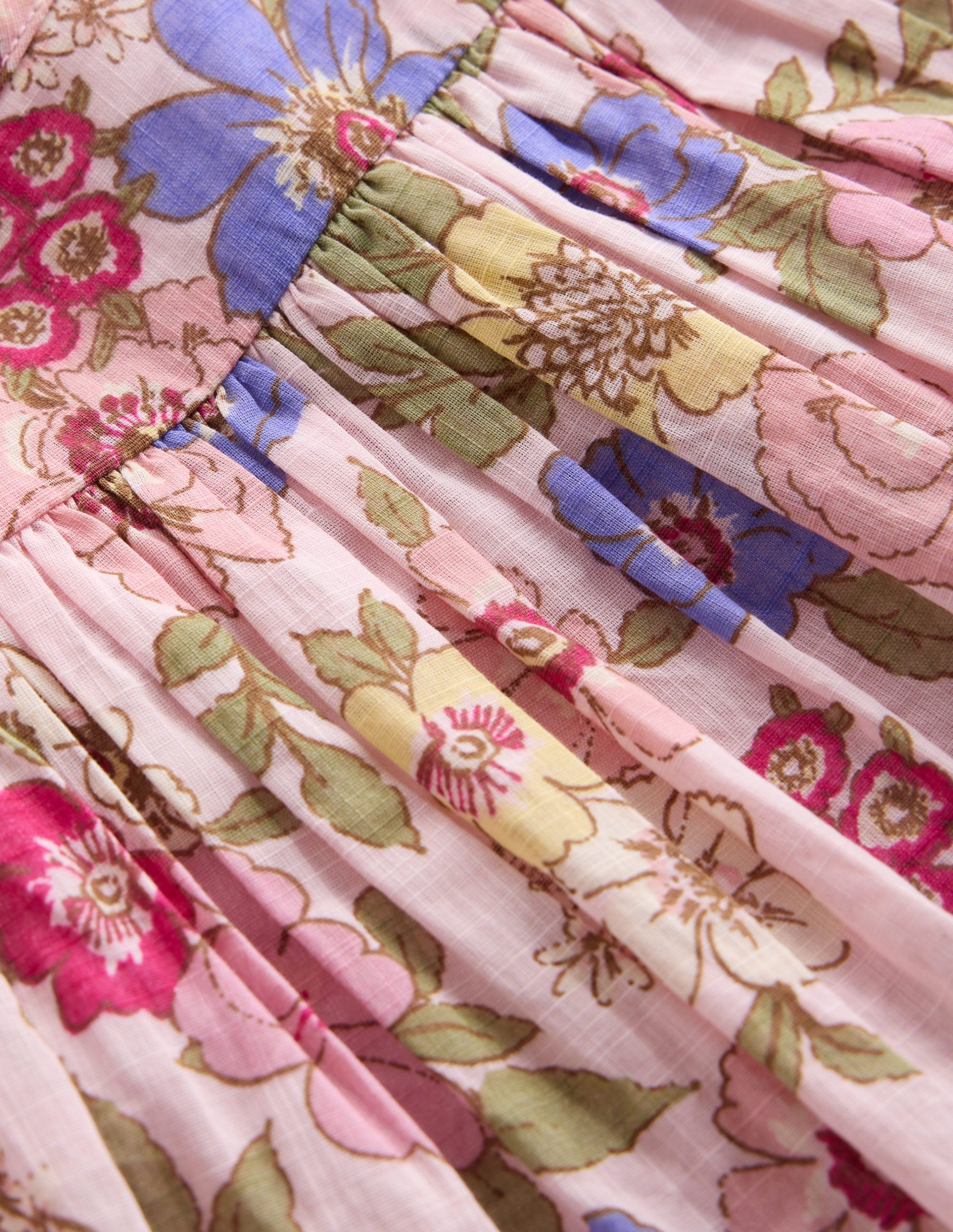 Gathered Woven Dress-Mid Pink Floral - Image 3