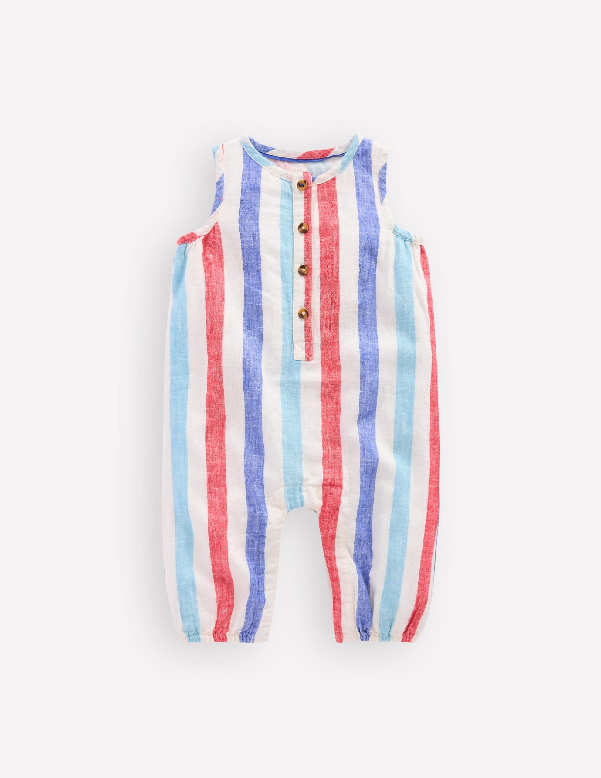 Button Down Romper-Red and Blue Multi Stripe