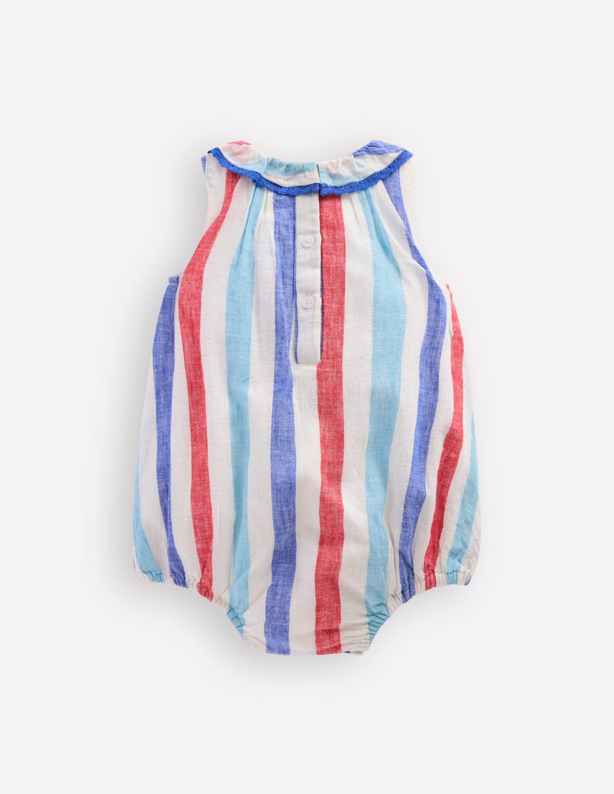 Frill Neck Bubble Romper-Red and Blue Multi Stripe - Image 2