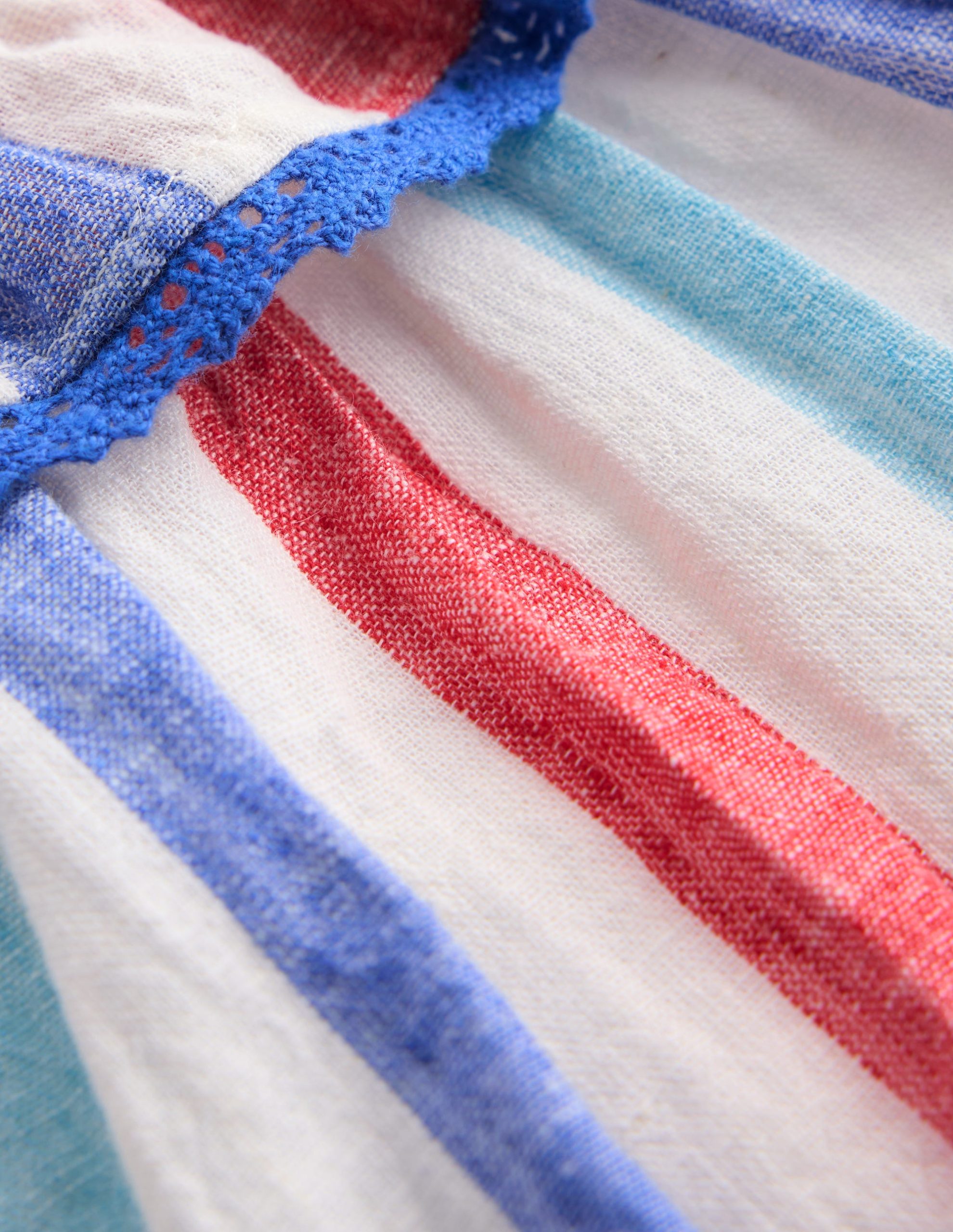 Frill Neck Bubble Romper-Red and Blue Multi Stripe - Image 3