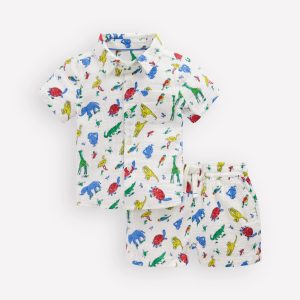 Woven Shirt Play Set-Ivory Multi Jungle Animals