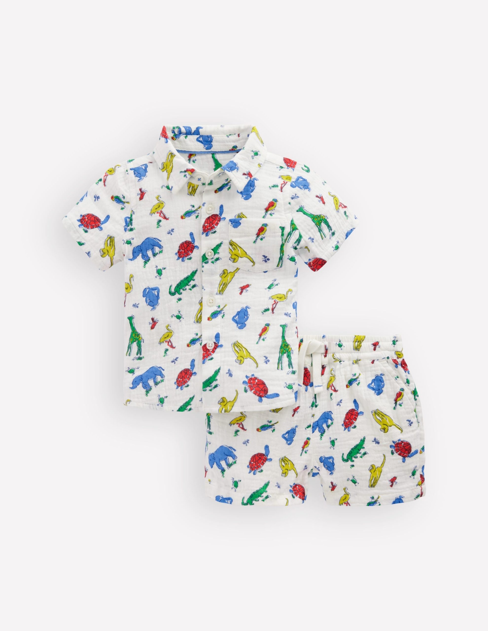 Woven Shirt Play Set-Ivory Multi Jungle Animals