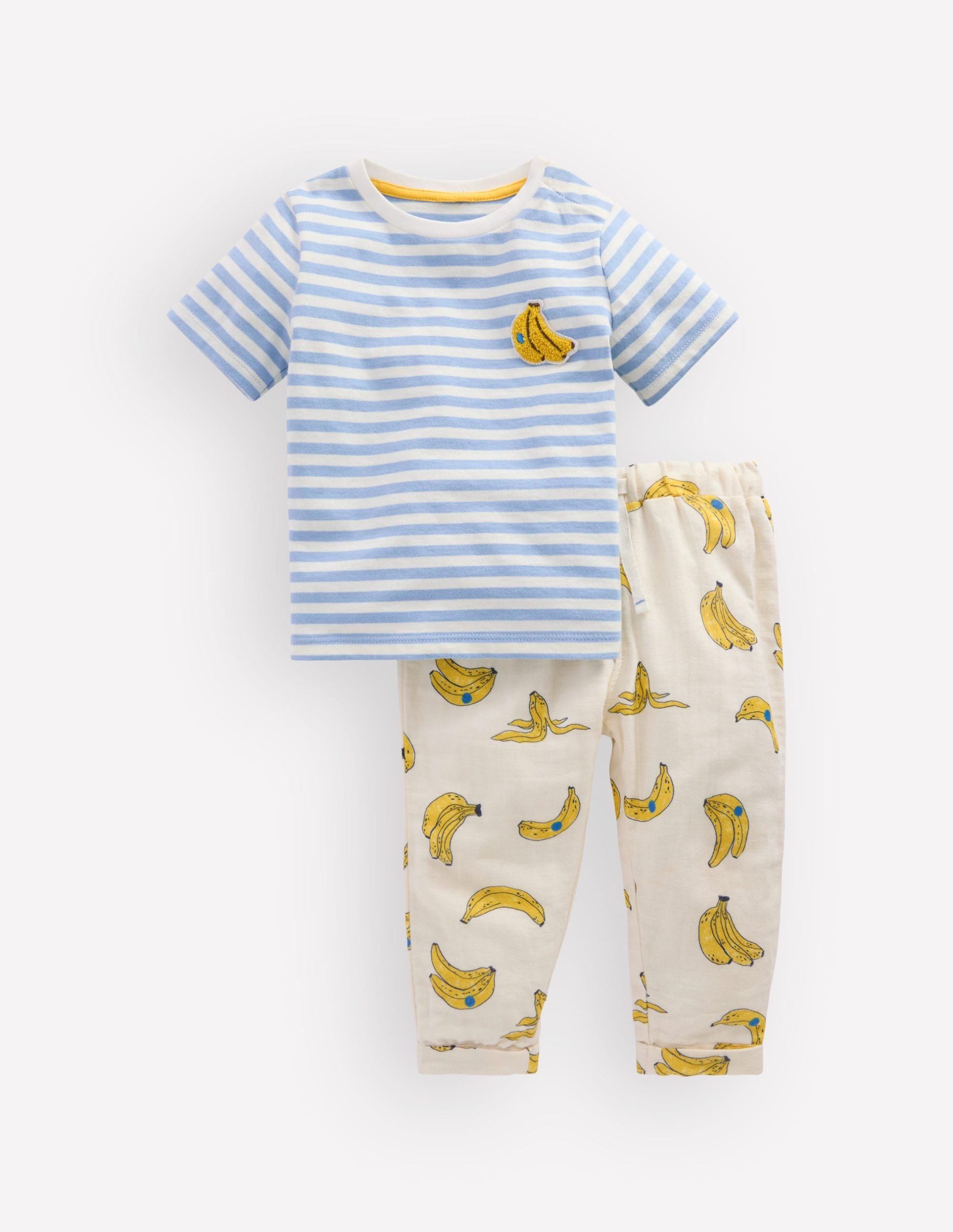 Logo Jersey Woven Play Set-Ivory and Blue Stripe Bananas