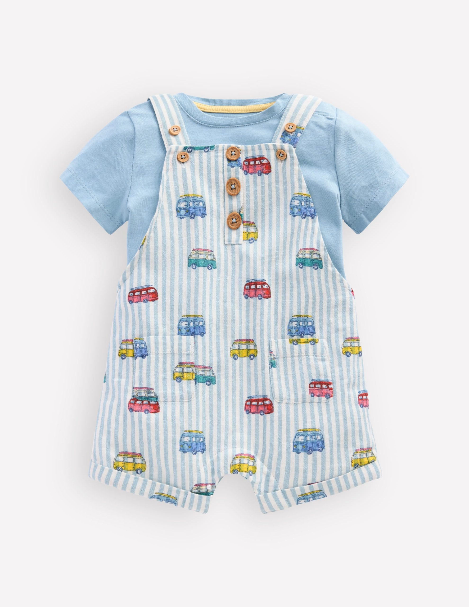 Short Woven Overalls Set-Silver Lake Blue Camper Vans