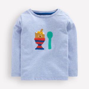 Long Sleeve Appliqué T-Shirt-Light Blue Dippy Egg
