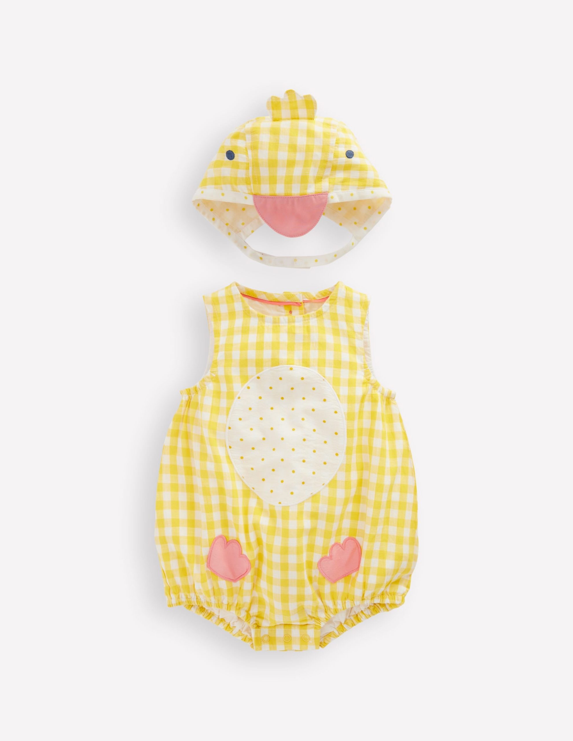 Novelty Woven Romper Set-Pineapple Yellow Gingham Chick