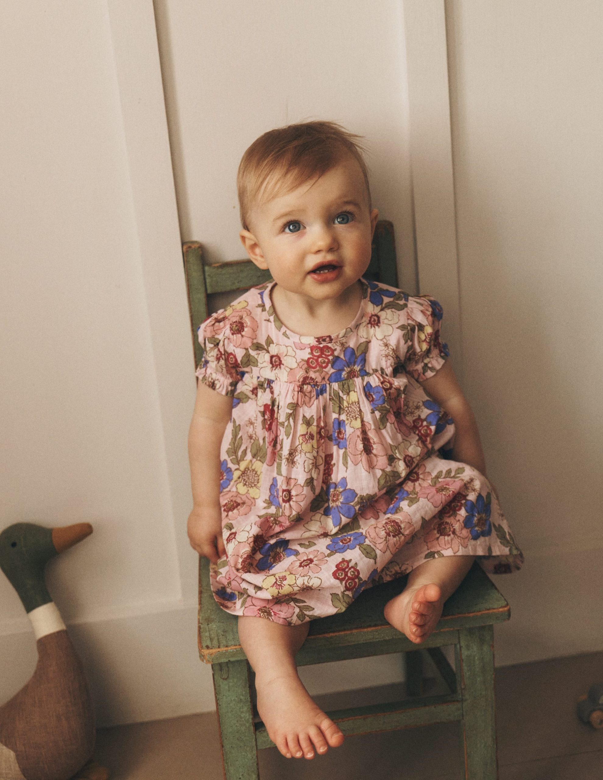 Gathered Woven Dress-Mid Pink Floral - Image 4