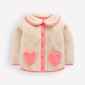 Borg Collared Jacket-Neutral/Pink Heart