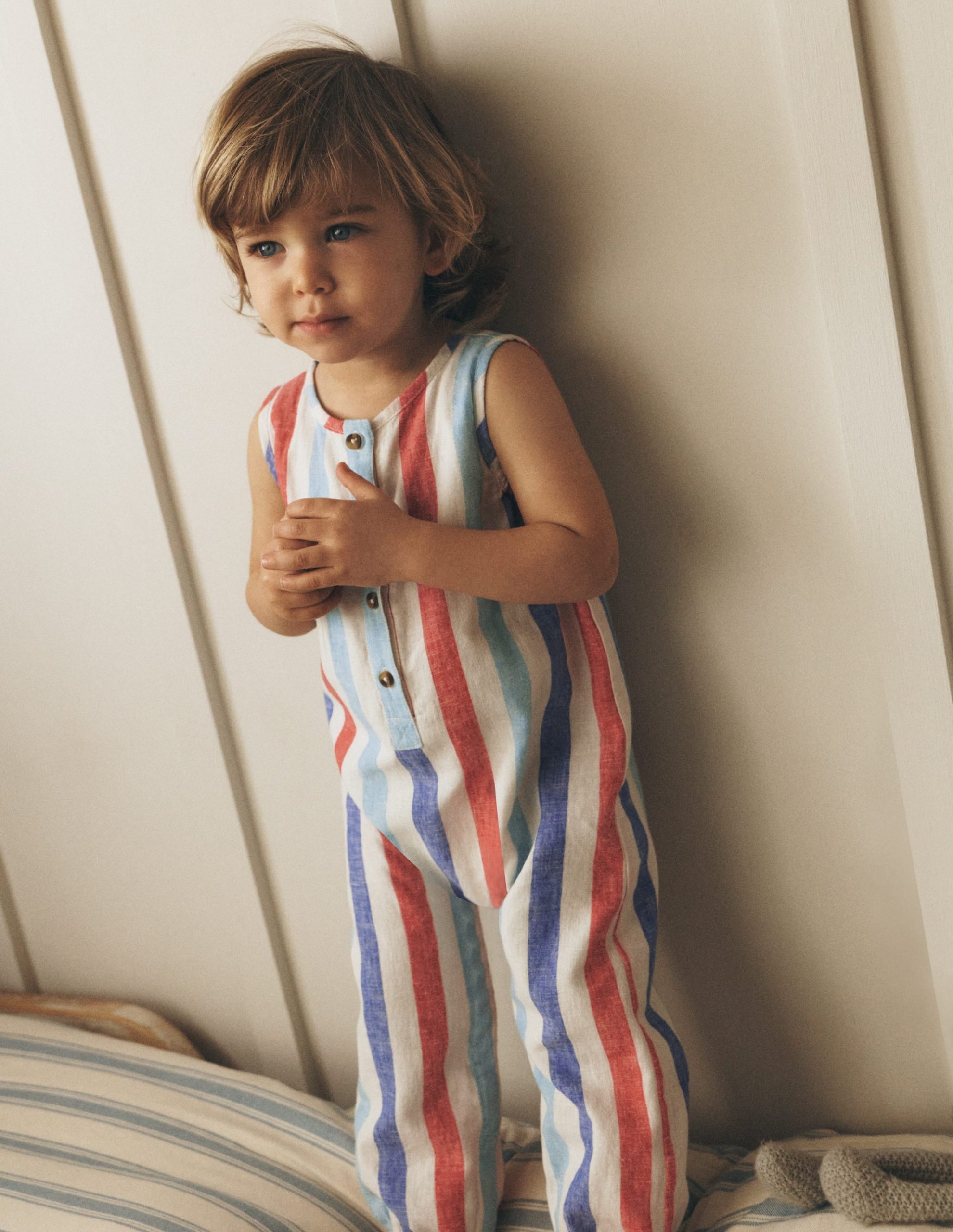 Button Down Romper-Red and Blue Multi Stripe - Image 4