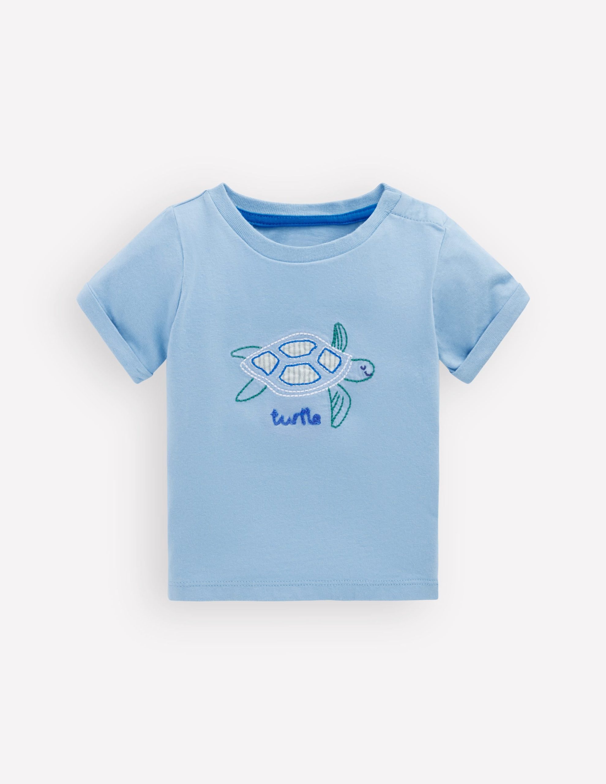 Short Sleeve Logo T-Shirt-Blue Turtle Chain Stitch
