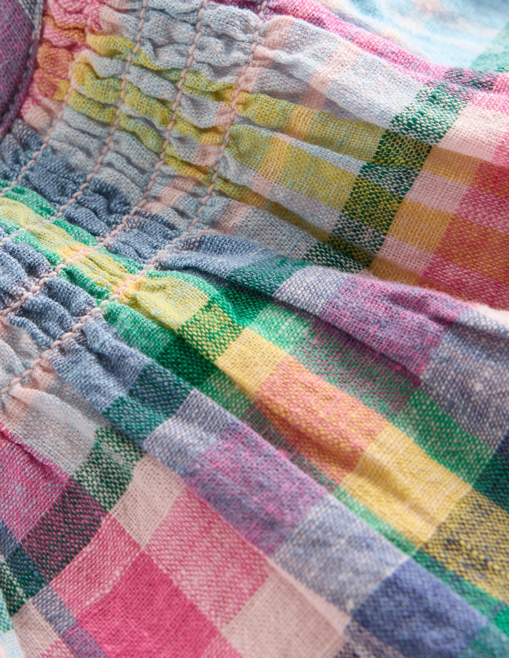 Floaty Shirred Dress-Madras Check - Image 3