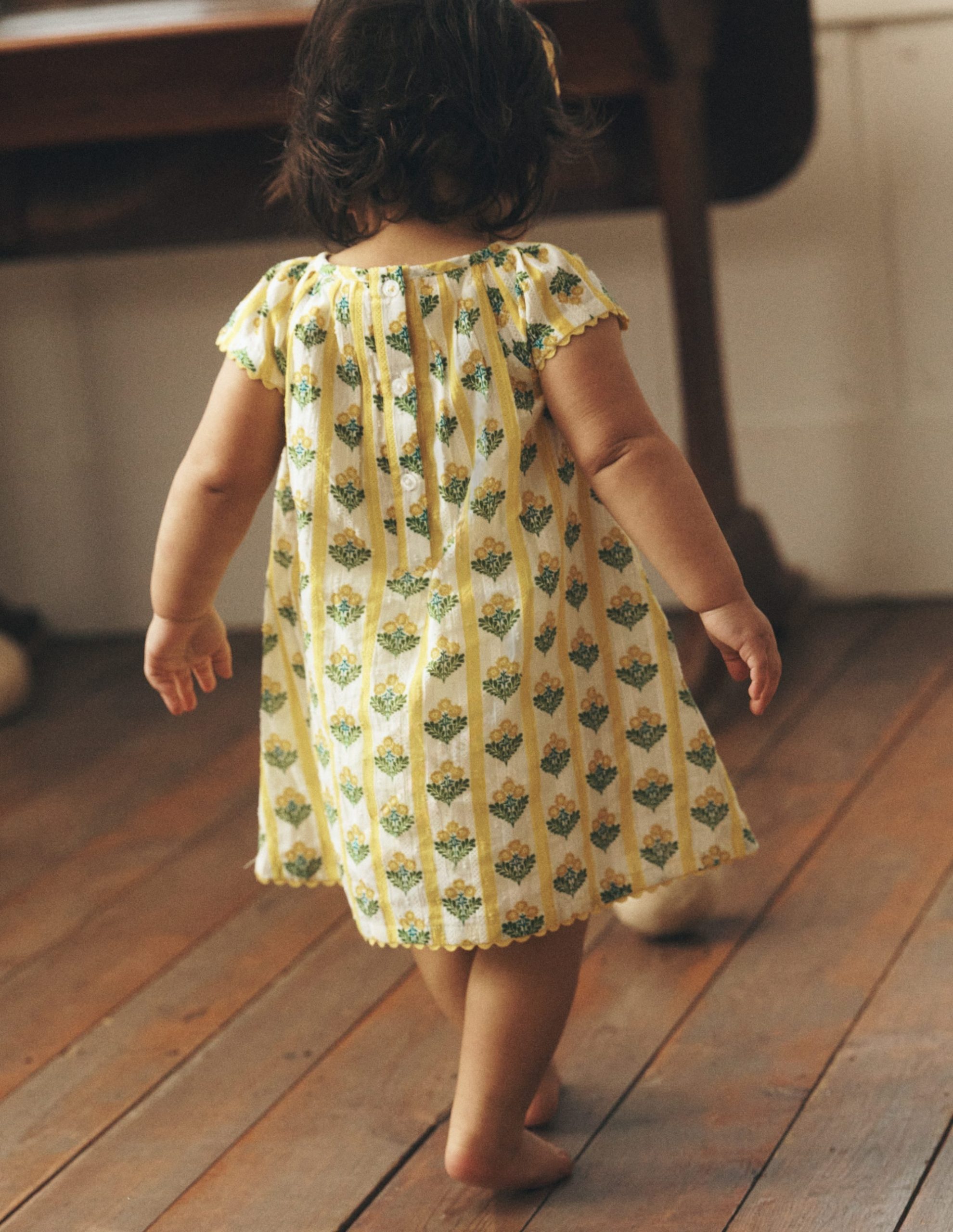 Floaty Shirred Dress-Yellow Flower Stem - Image 4