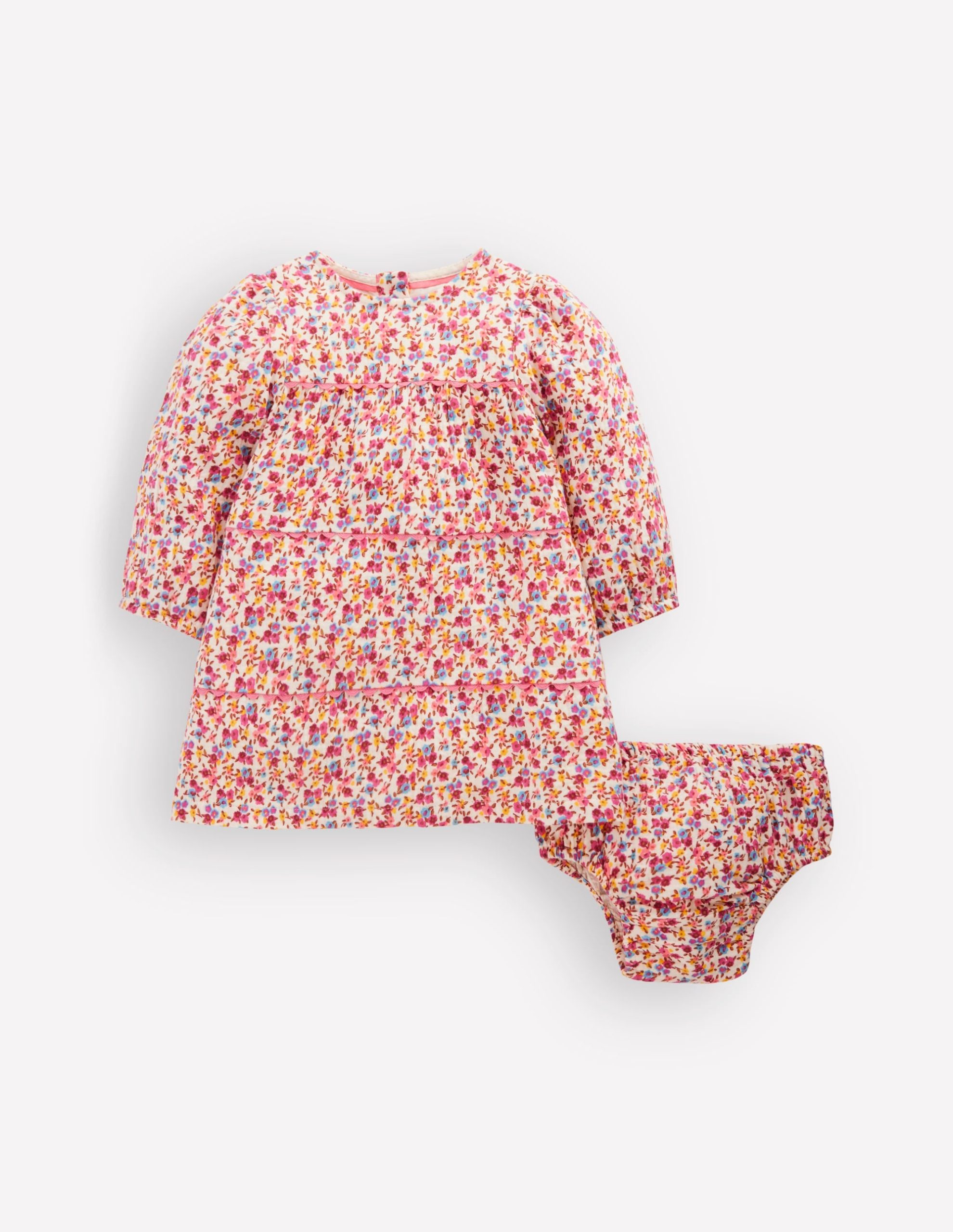Tiered Ric Rac Dress-Pink Ditsy Floral