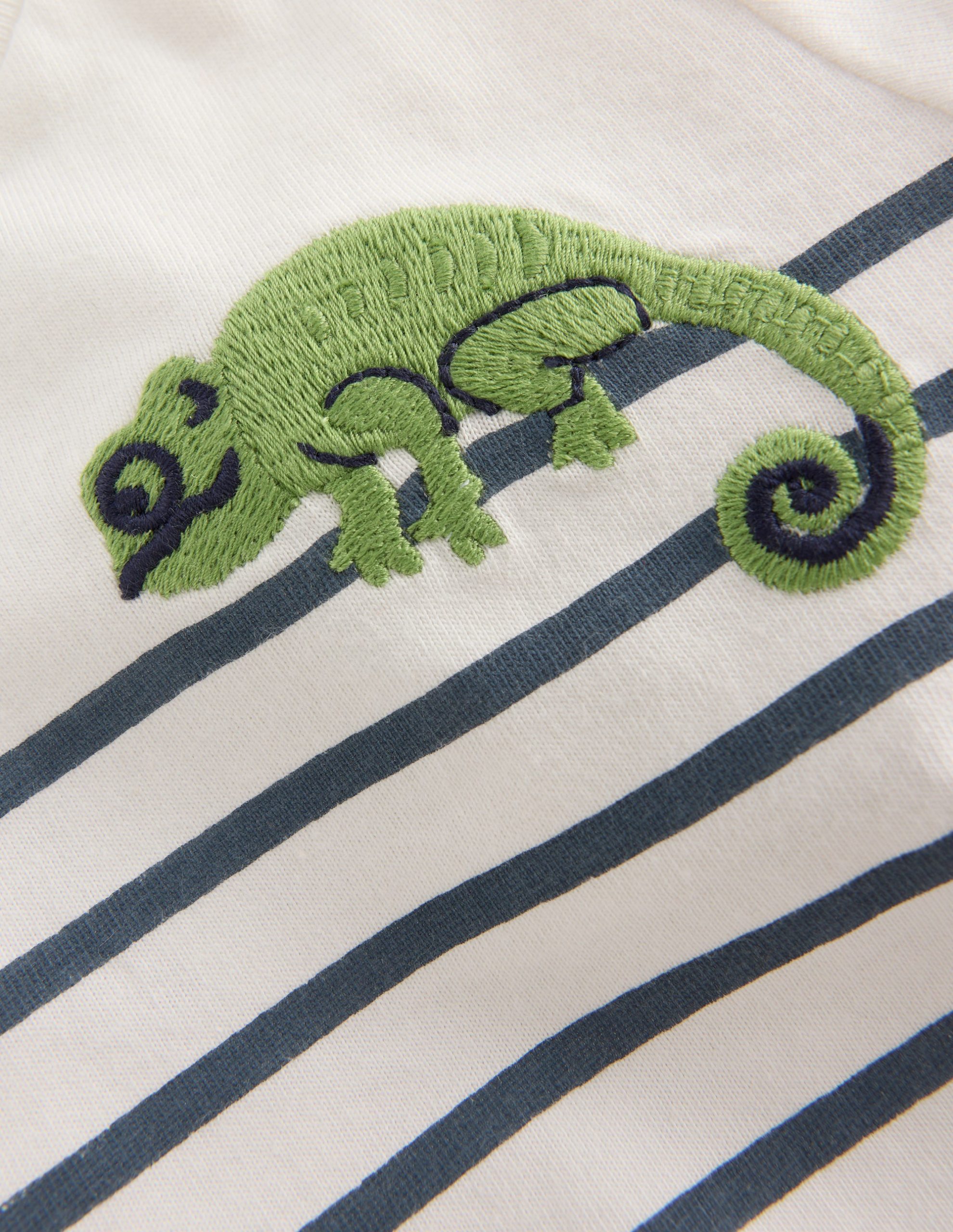 Boys Embroidered T-Shirt-Blue Stripe Chameleon - Image 3