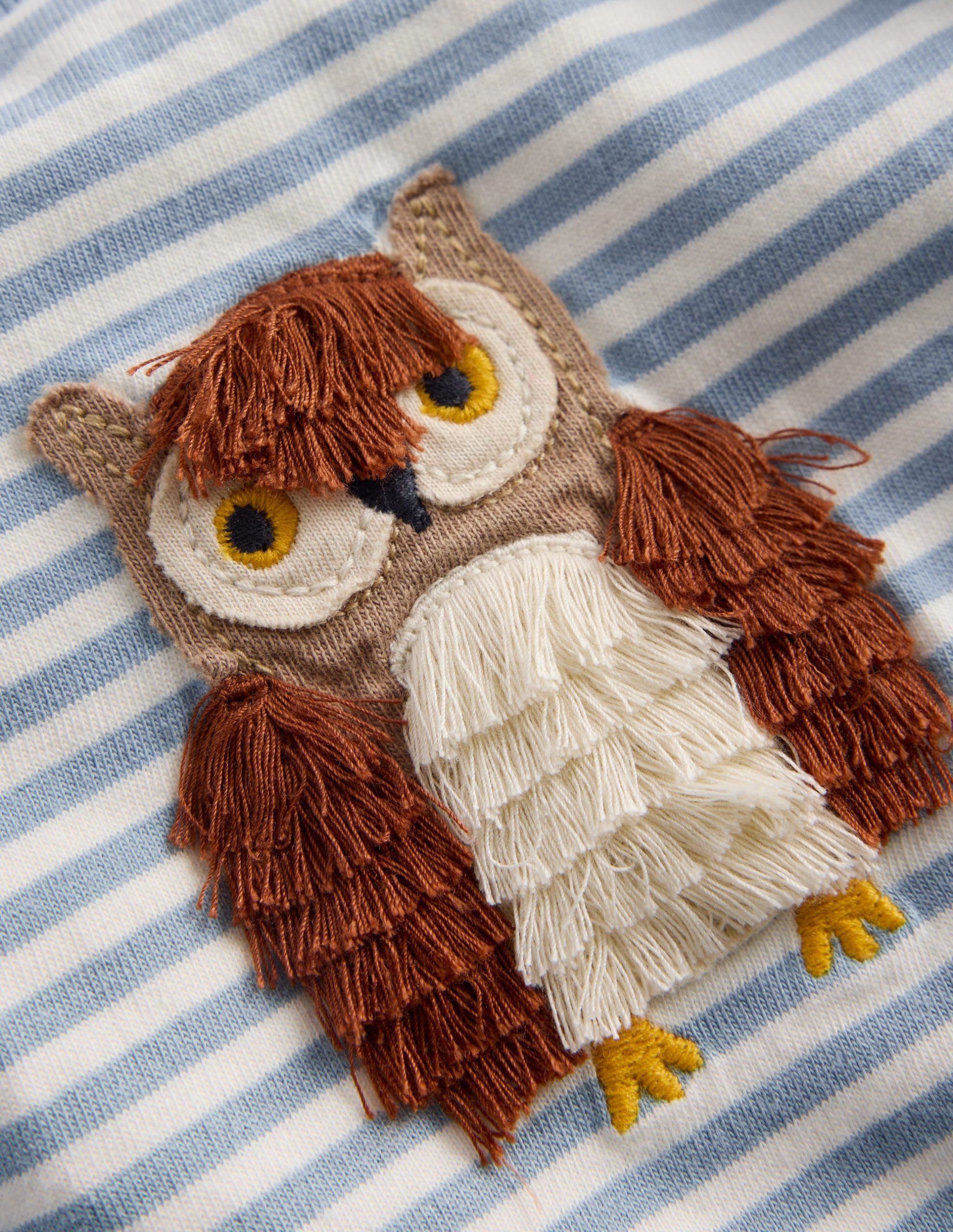 Long Sleeve Appliqué T-Shirt-Blue Owl - Image 3