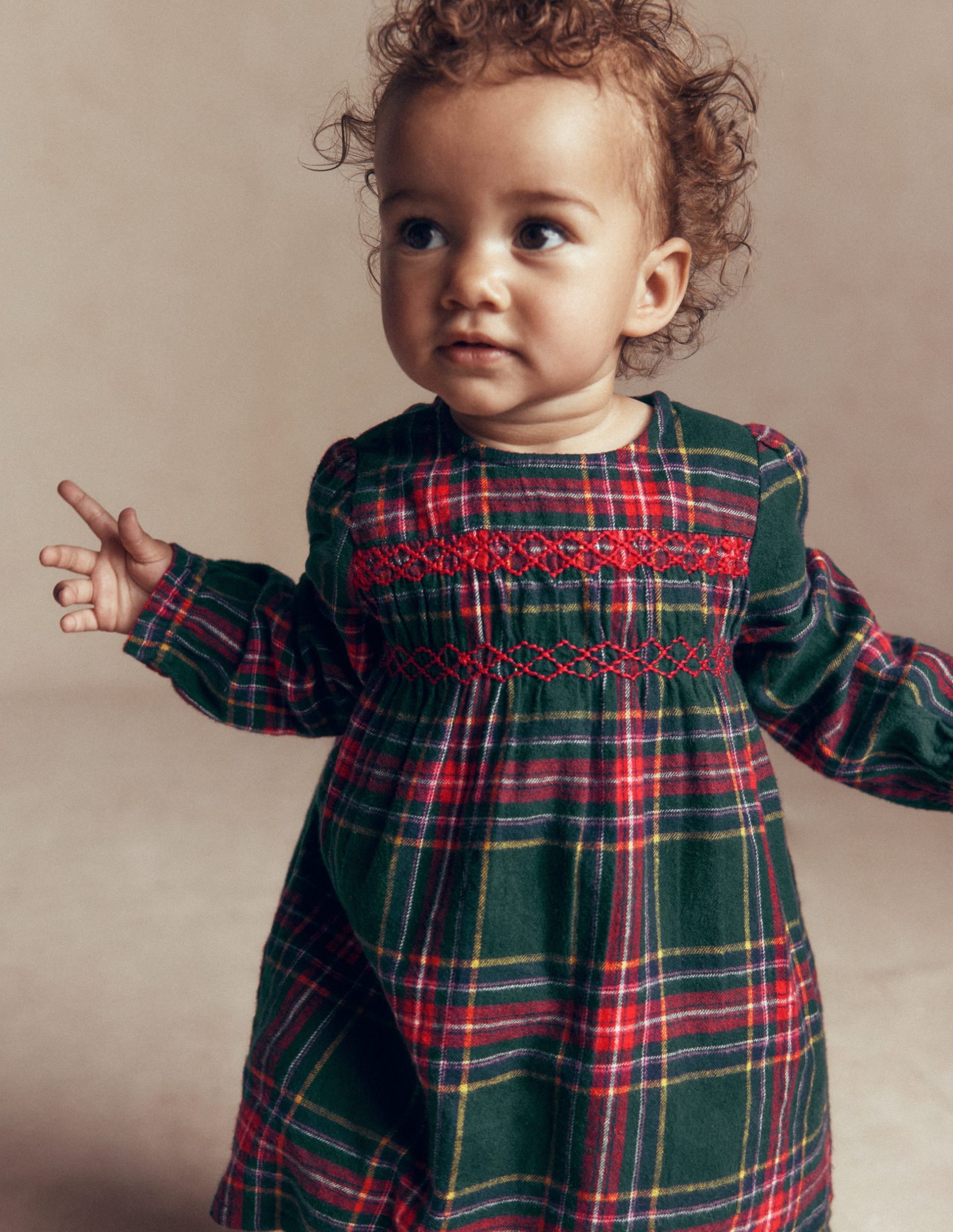 Smocked Occasion Dress-Green Family Check