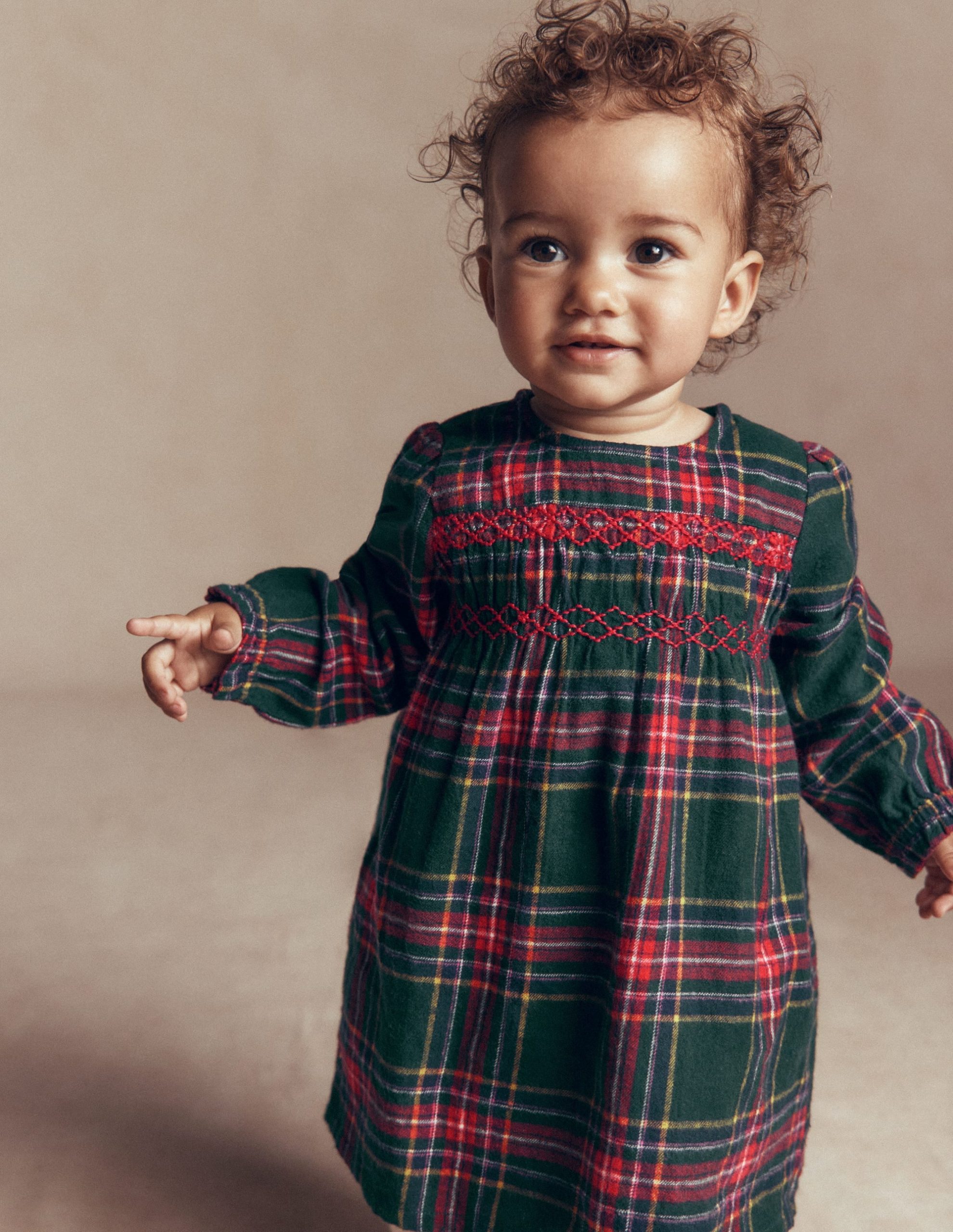 Smocked Occasion Dress-Green Family Check - Image 3