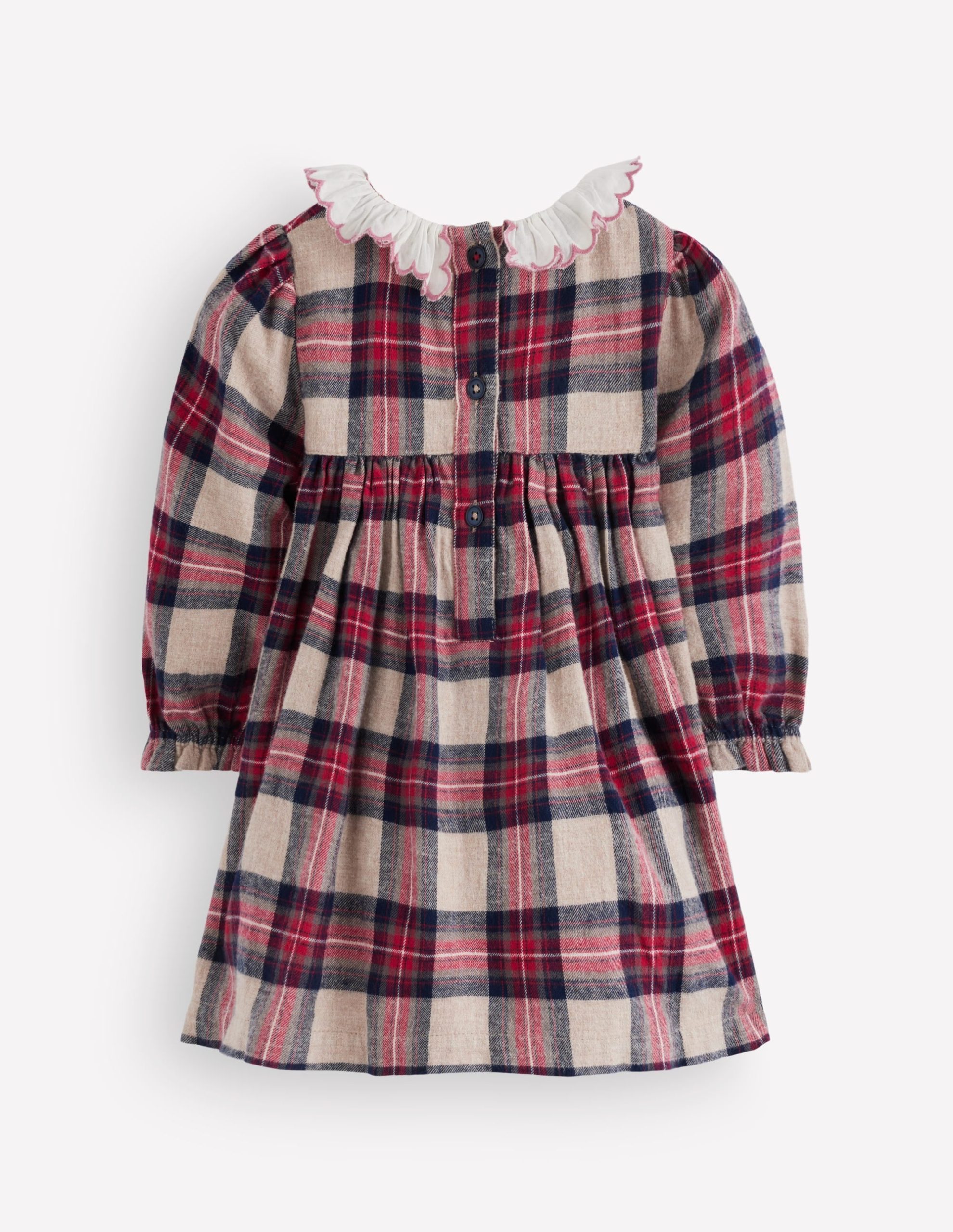 Smocked Party Dress-Oatmeal Check - Image 2