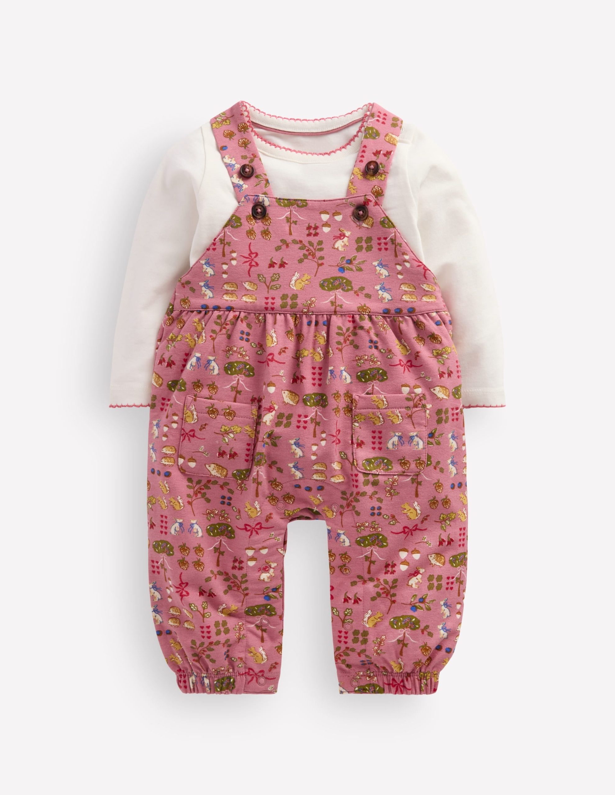 Jersey Overalls Set-Pink Woodland