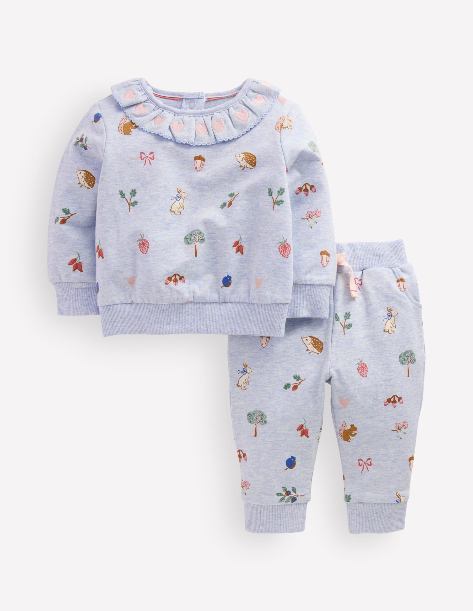 Ruffle Neck Sweatshirt Set-Blue Marl