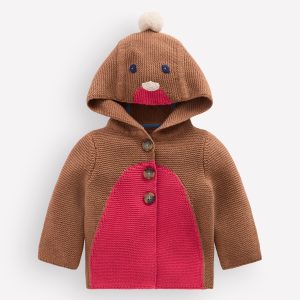 Novelty Cotton Knitted Jacket-Soft Brown Robin