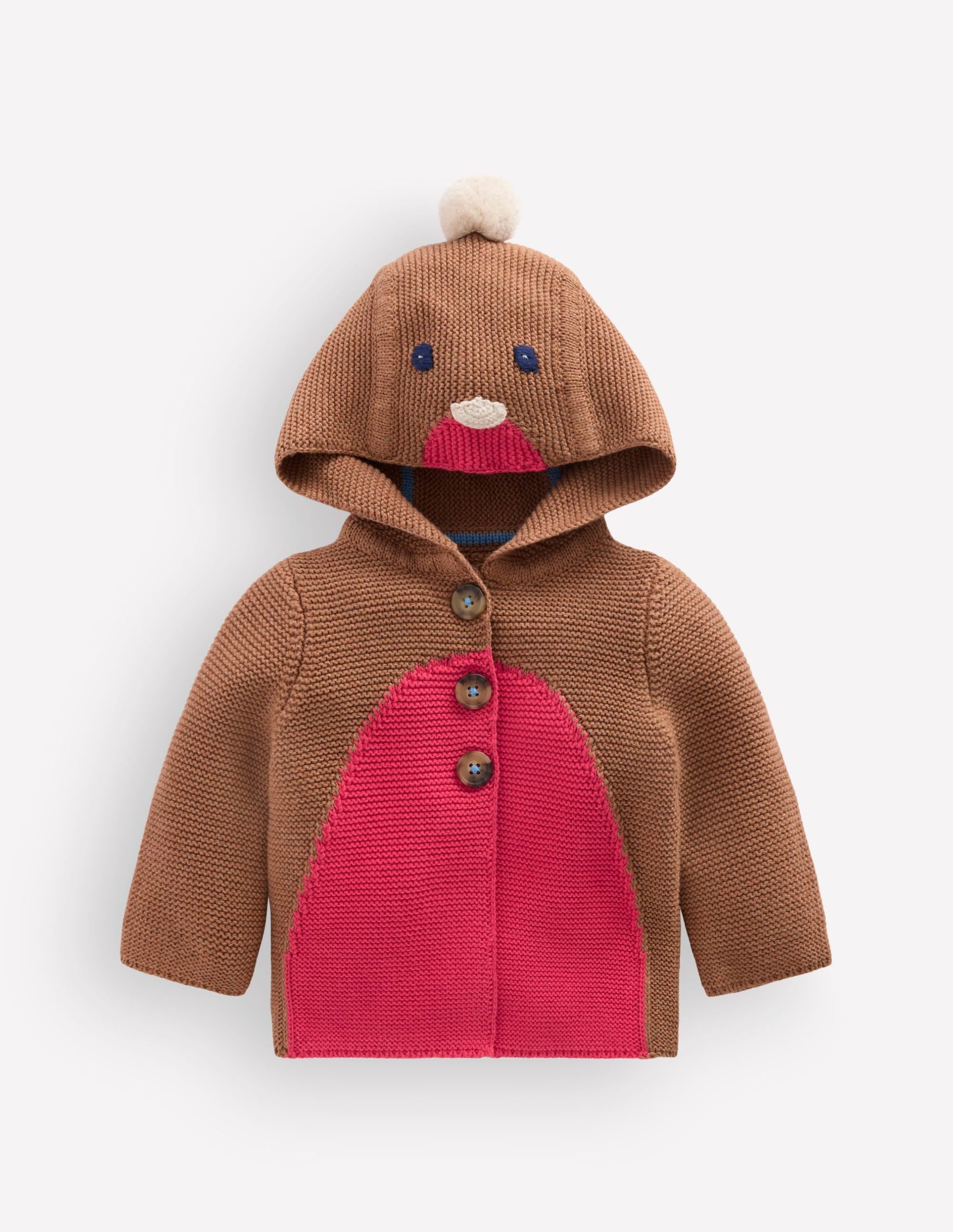 Novelty Cotton Knitted Jacket-Soft Brown Robin