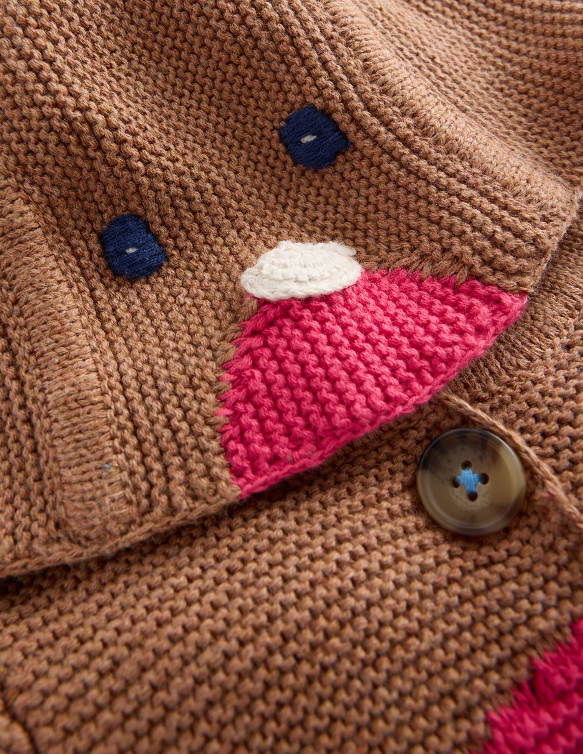 Novelty Cotton Knitted Jacket-Soft Brown Robin - Image 3