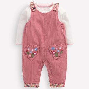 Woven Overalls Set-Formica Pink Floral Embroidery