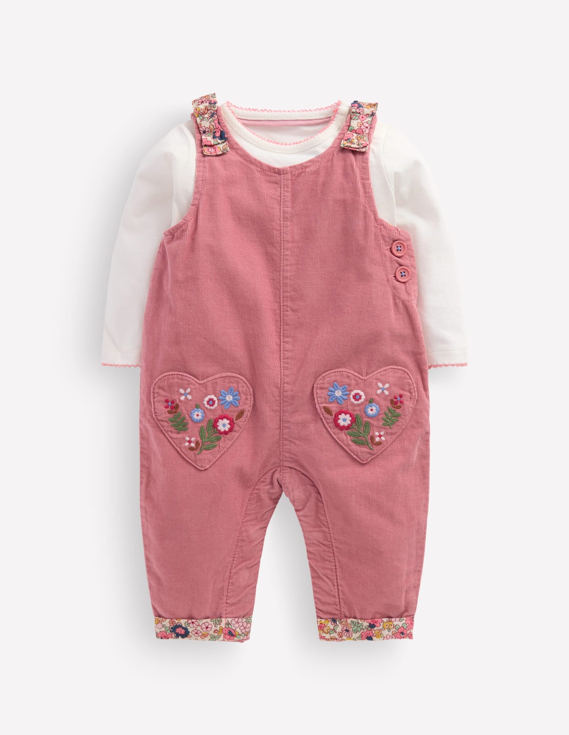 Woven Overalls Set-Formica Pink Floral Embroidery