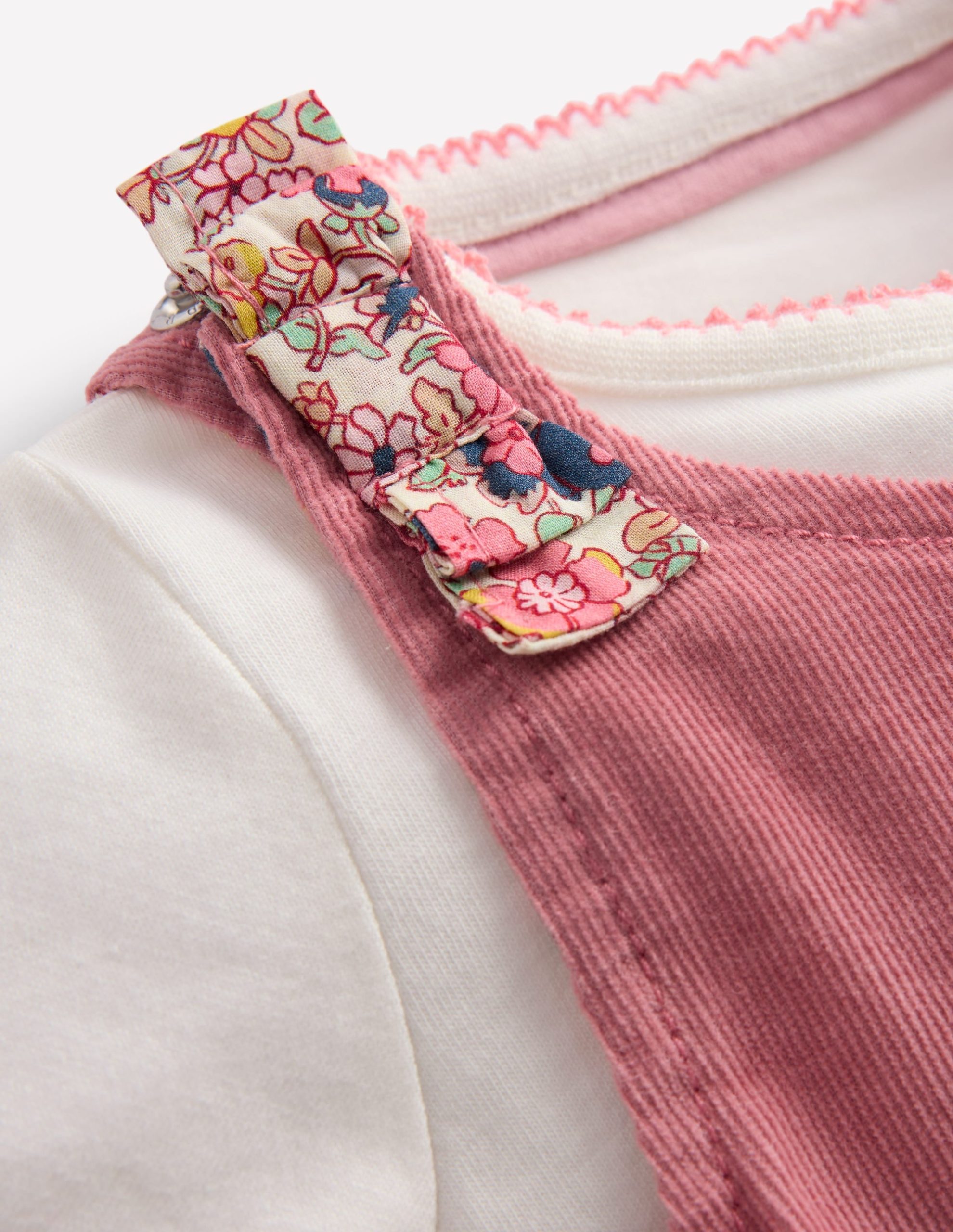 Woven Overalls Set-Formica Pink Floral Embroidery - Image 3
