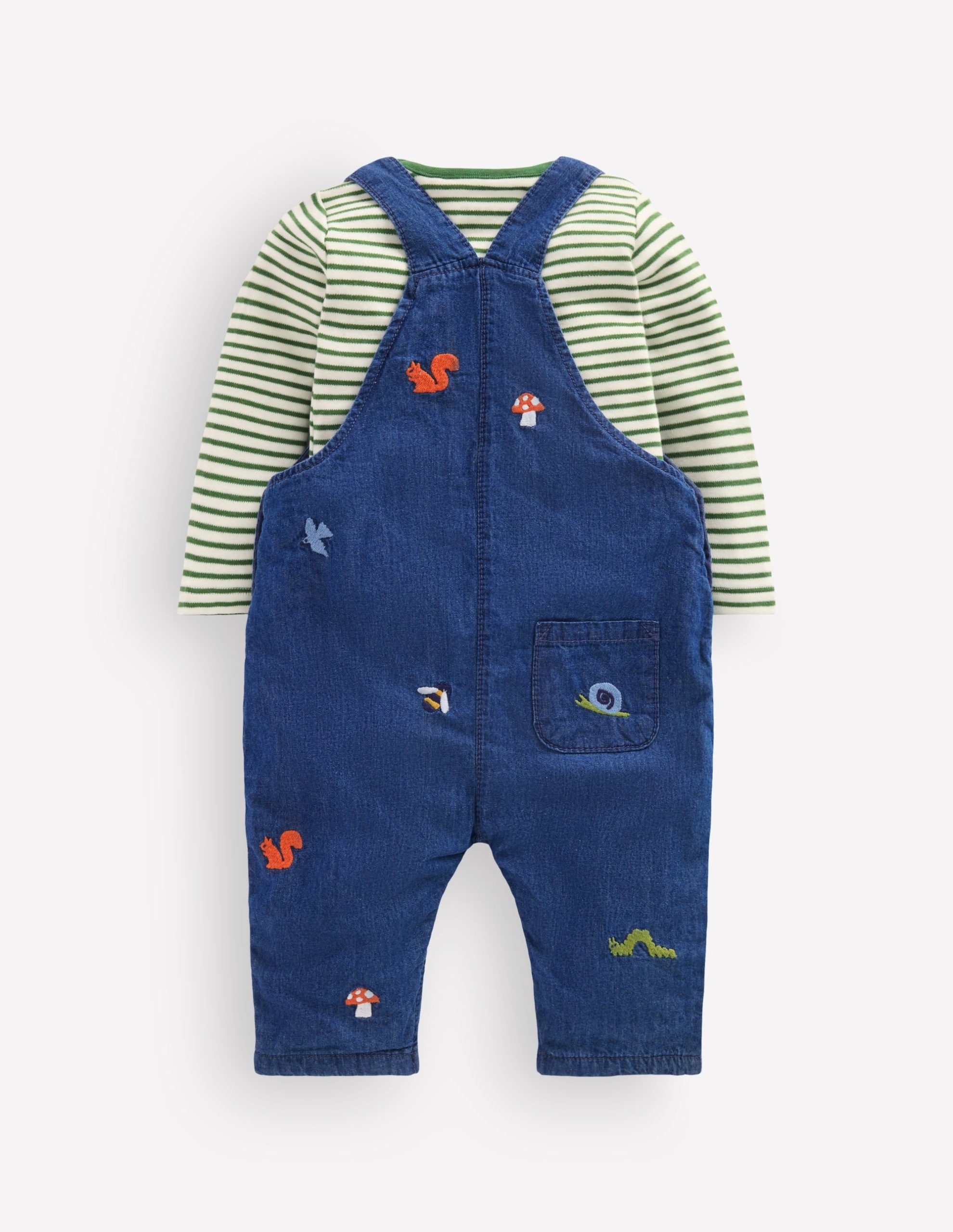 Woven Overalls Set-Denim Woodland Embroidery - Image 2
