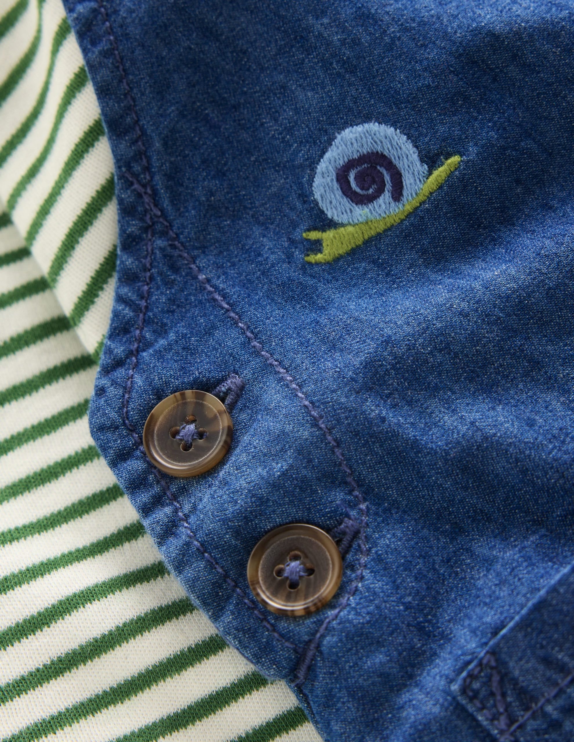 Woven Overalls Set-Denim Woodland Embroidery - Image 3