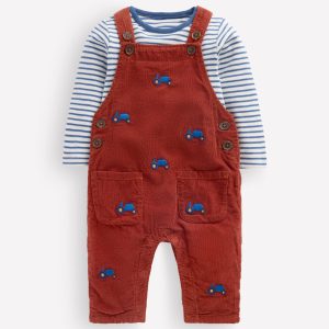 Woven Overalls Set-Brick Red Tractors