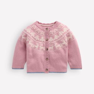 Fair Isle Cardigan-Vintage Pink Marl Festive