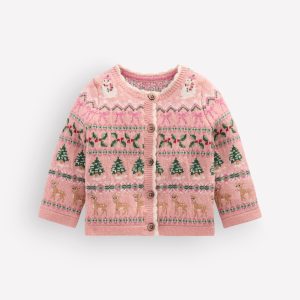 Fair Isle Cardigan-Vintage Pink Festive Fair Isle
