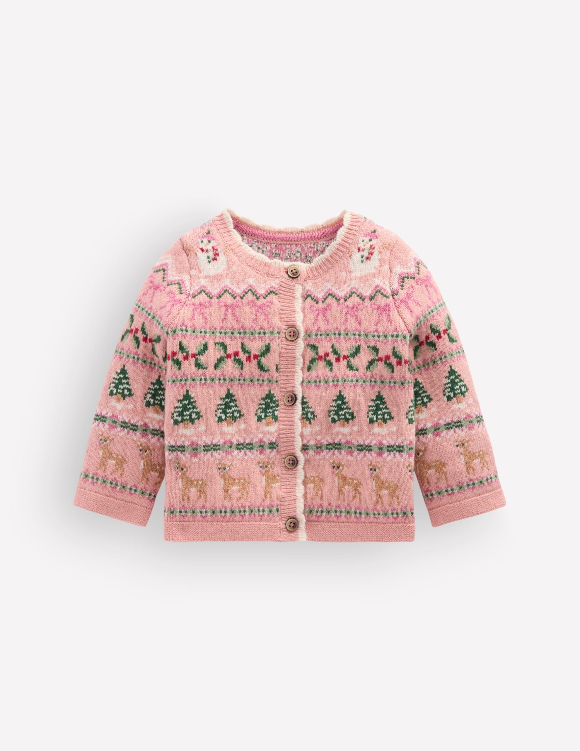 Fair Isle Cardigan-Vintage Pink Festive Fair Isle