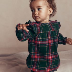 Woven Bubble Romper-Green/Red Check